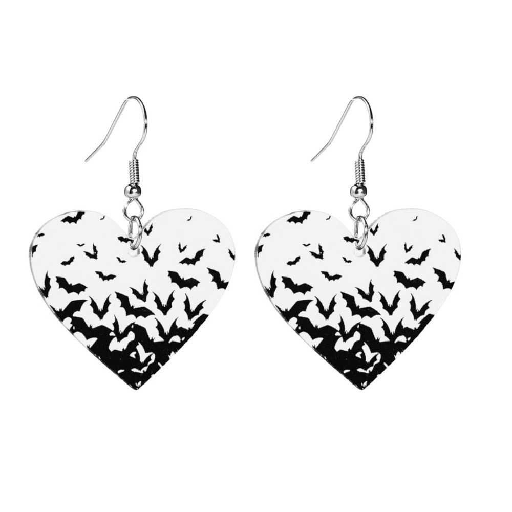 Halloween Bat Heart Earrings – Black & White Faux Leather Dangles – Lightweight